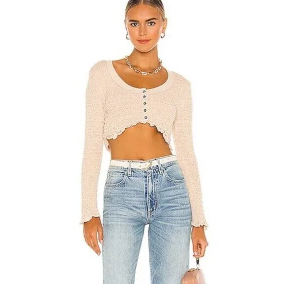 Free People Rosehip Cardi in Rose Water size large Lettuce trim Bohemian 90s - Picture 2 of 16